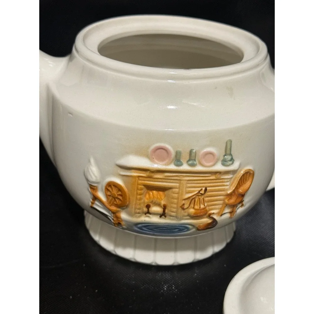 Porcelier Vitreous China Teapot Raised Hearth‎ Scene